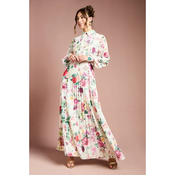 Robe Mi-Longue à Plis avec Finitions en Dentelle