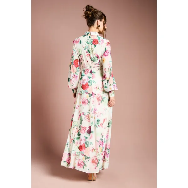 Robe Mi-Longue à Plis avec Finitions en Dentelle