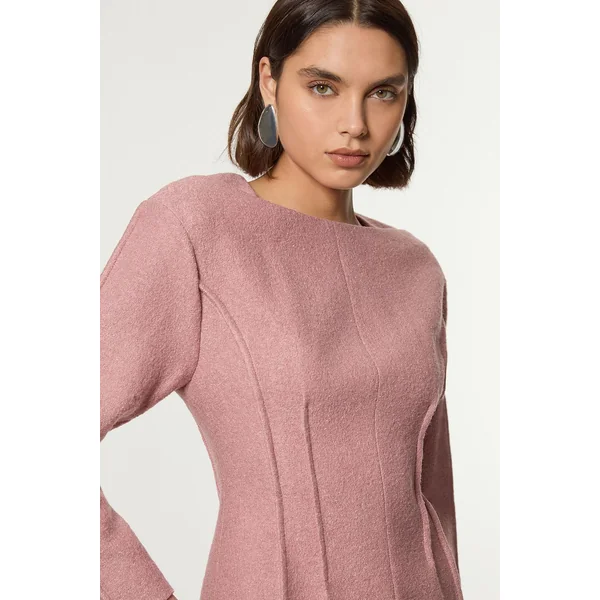 Robe mini ajustée structurée en mélange de laine texturée à pinces