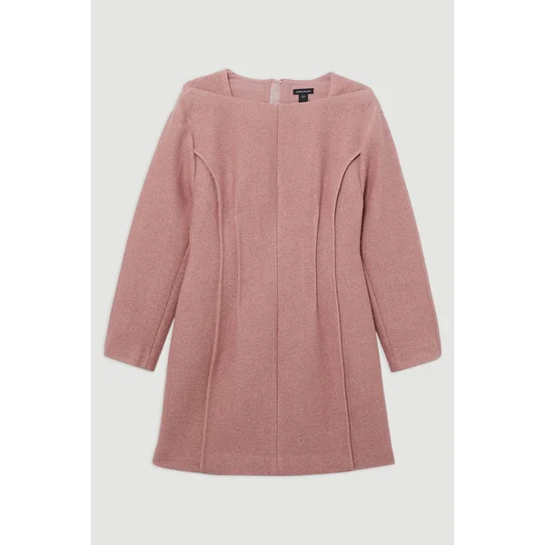 Robe mini ajustée structurée en mélange de laine texturée à pinces