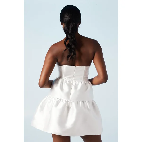 Robe Mini Bustier Bandeau en Sergé à Jupe Ample