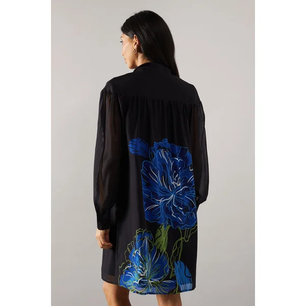 Robe Mini Droite à Imprimé Placé et Col Noué