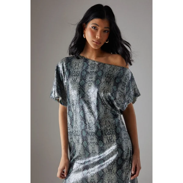 Robe Mini Décontractée À Épaules Tombantes Et Sequins Synthétique