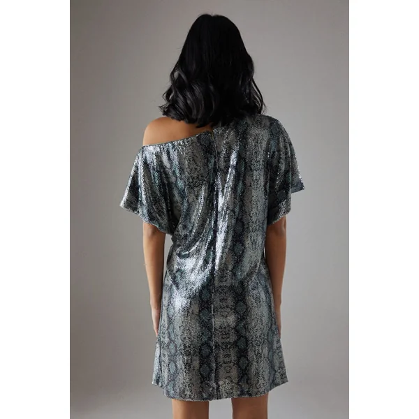 Robe Mini Décontractée À Épaules Tombantes Et Sequins Synthétique
