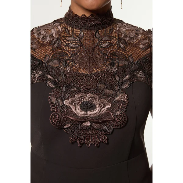 Robe Mini en Dentelle Guipure Tissée Grande Taille