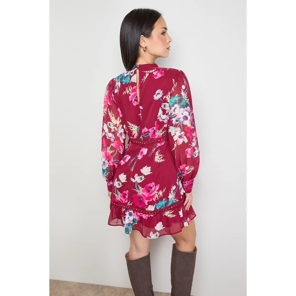Robe Mini en Mousseline Imprimée avec Finitions Cloutées Petite