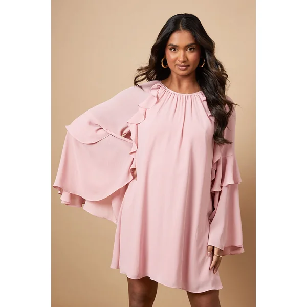 Robe Mini en Mousseline à Manches Volantées
