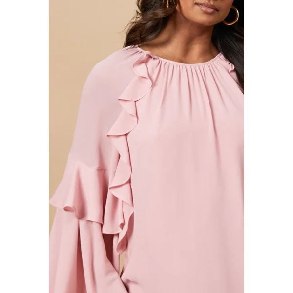 Robe Mini en Mousseline à Manches Volantées