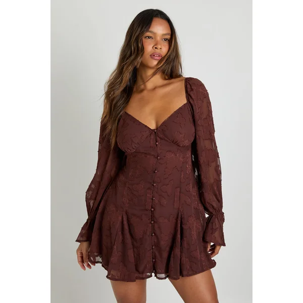 Robe Mini En Mousseline À Motif Floral Dévoré Avec Ourlet À Godets