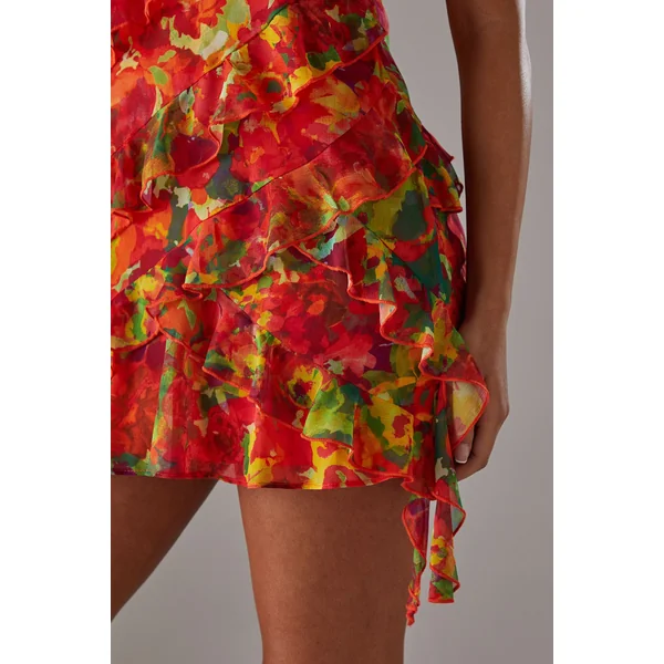 Robe Mini En Mousseline À Volants Et Bretelles