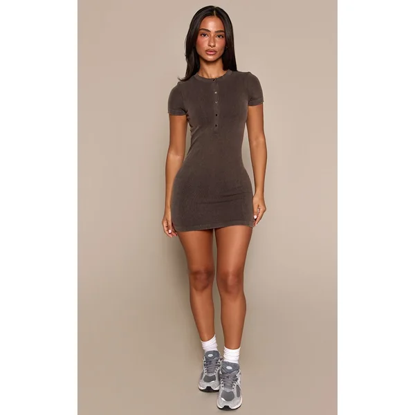 Robe Mini Moulante Côtelée À Boutons Petite Taille