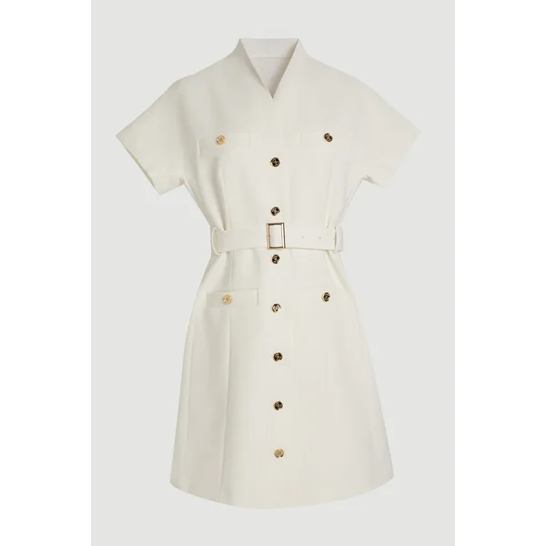Robe Mini Moulante Texturée À Col Montant Avec Ceinture