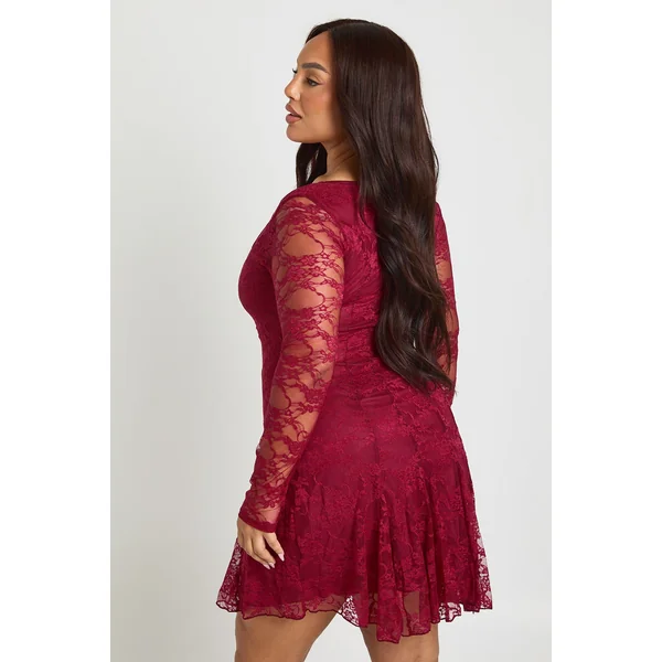 Robe Mini Patineuse à Godets en Dentelle Grande Taille
