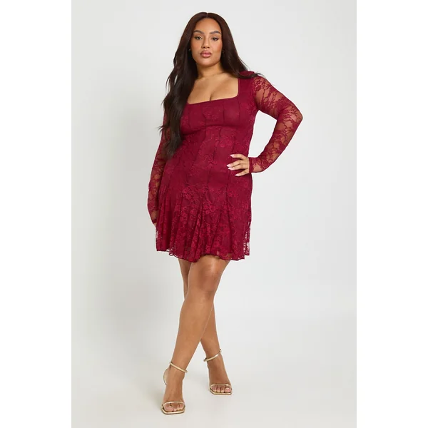 Robe Mini Patineuse à Godets en Dentelle Grande Taille