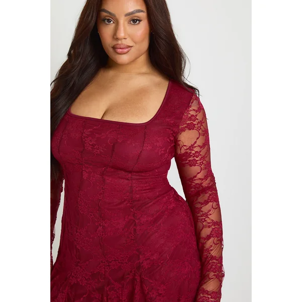 Robe Mini Patineuse à Godets en Dentelle Grande Taille