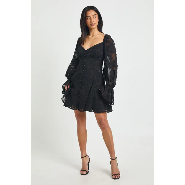 Robe Mini Patineuse À Godets Et Motif Floral Dévoré Petite