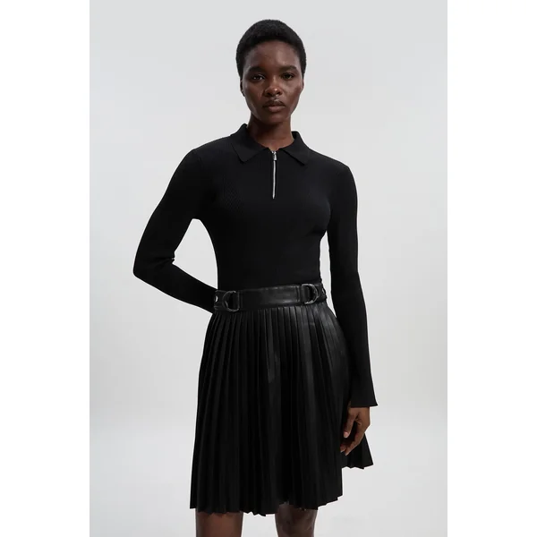 Robe Mini Plissée Tall à Col Zippé en Maille et synthétique