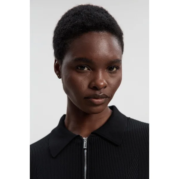 Robe Mini Plissée Tall à Col Zippé en Maille et synthétique