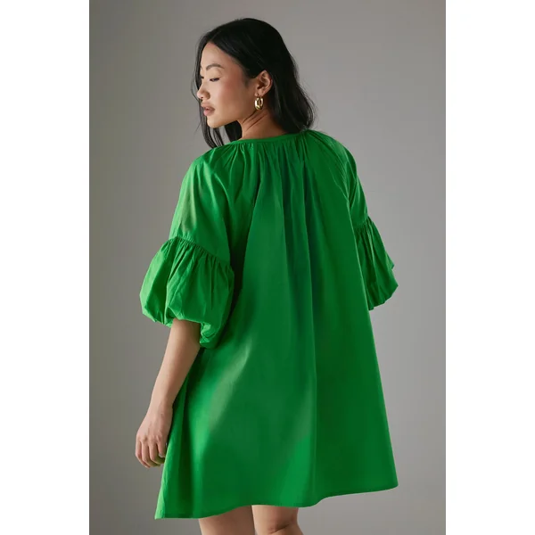 Robe Mini Smock Petite en Coton à Nœud Devant