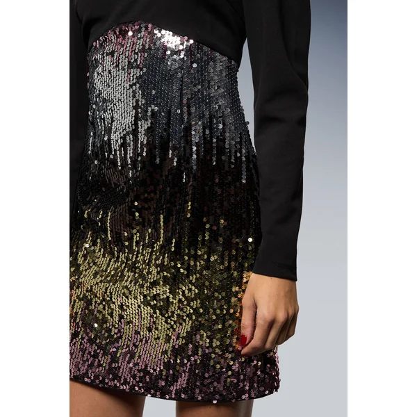 Robe Mini Structurée à Manches Bouffantes et Sequins