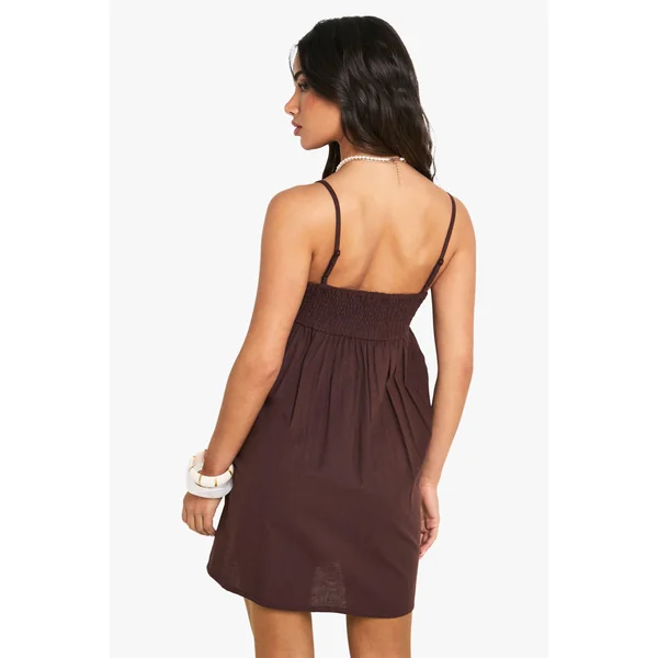 Robe Mini Trapèze À Bretelles En Aspect Lin Petite