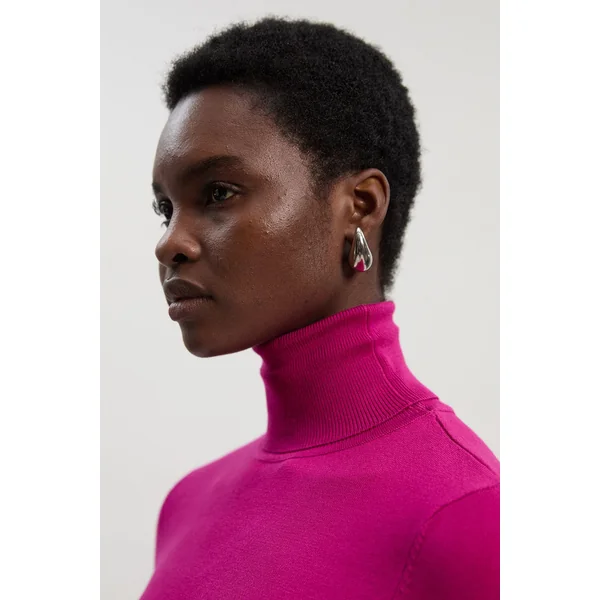 Robe Mini Tricot Col Roulé à Manches avec Passe-Pouce en Mélange Viscose