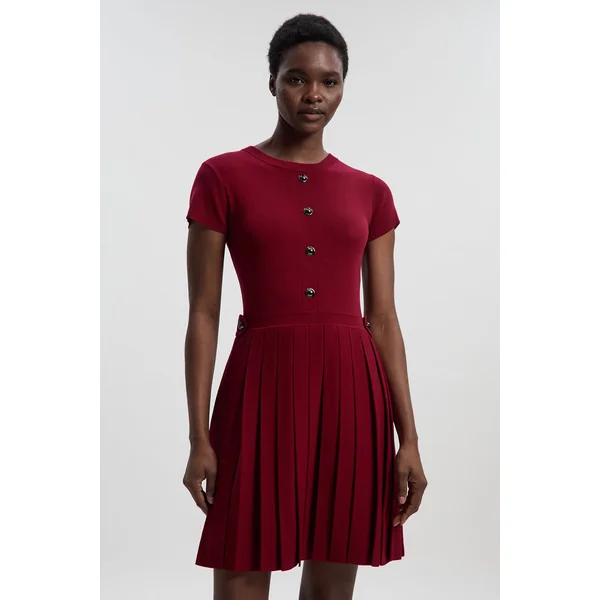 Robe Mini Tricot Plissée à Détails Pattes en Mélange Viscose