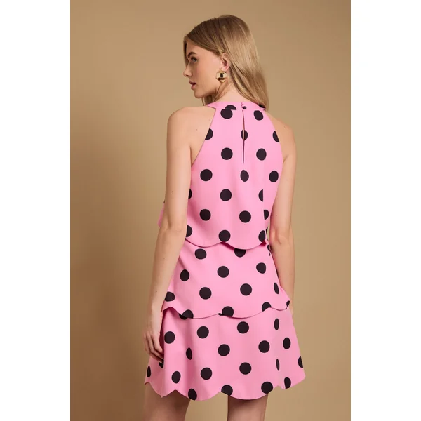 Robe Mini à Col Licou à Volants Festonnés