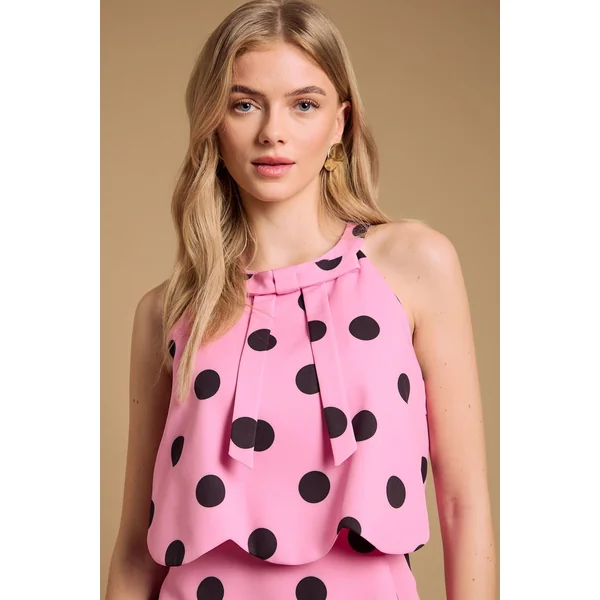 Robe Mini à Col Licou à Volants Festonnés
