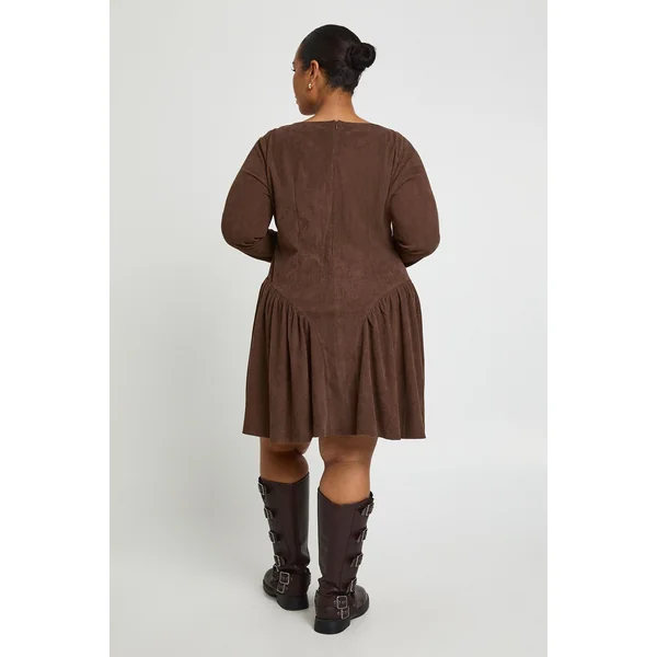 Robe Patineuse Grande Taille en Velours Côtelé Style Fermière
