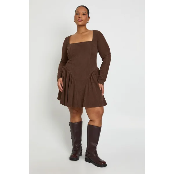 Robe Patineuse Grande Taille en Velours Côtelé Style Fermière