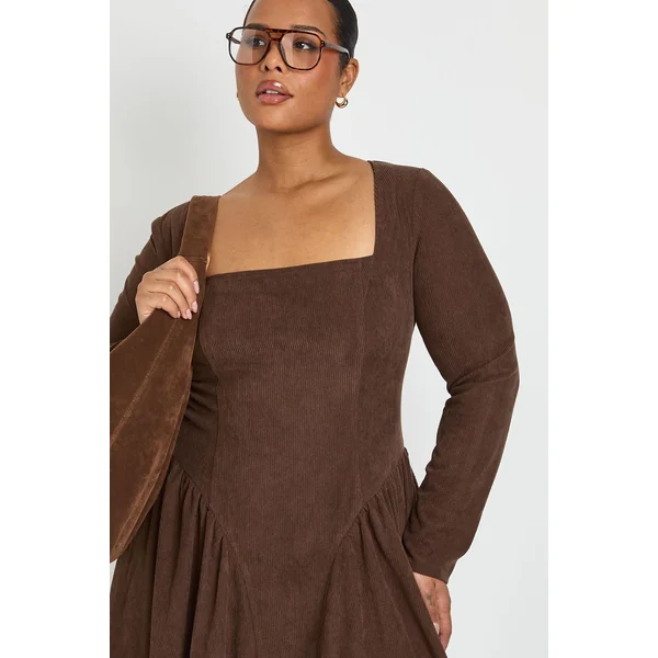 Robe Patineuse Grande Taille en Velours Côtelé Style Fermière