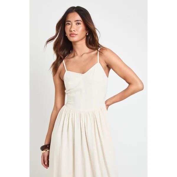 Robe Patineuse Midi En Lin Premium Avec Détail Corset