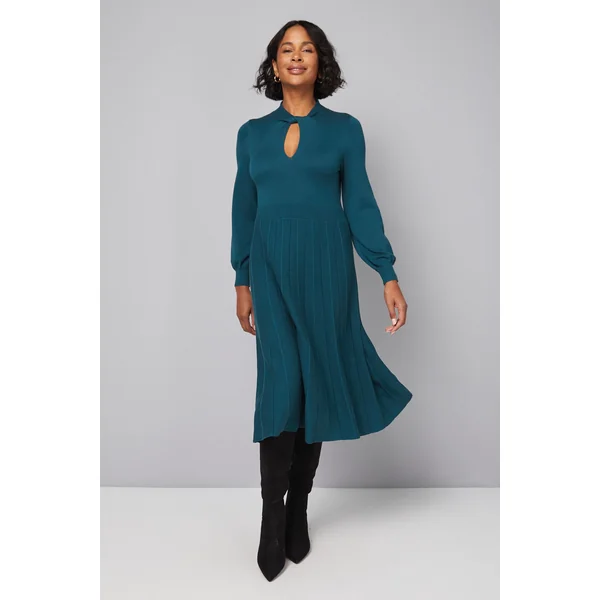 Robe Plissée Petite à Col Torsadé et Découpe