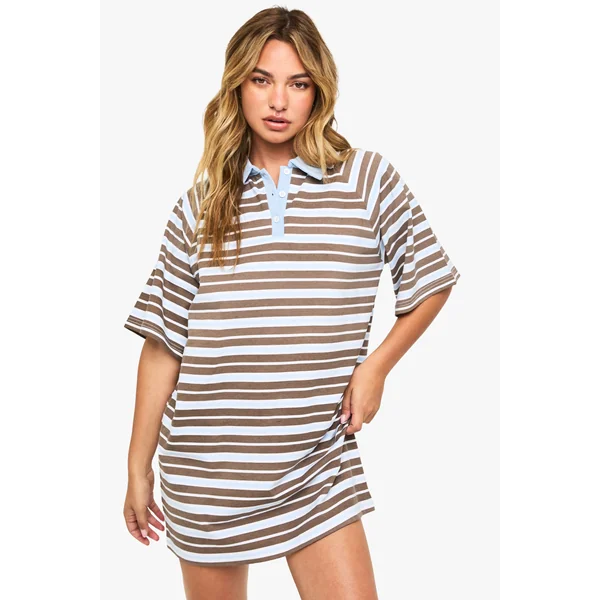 Robe polo rugby à rayures avec col contrasté