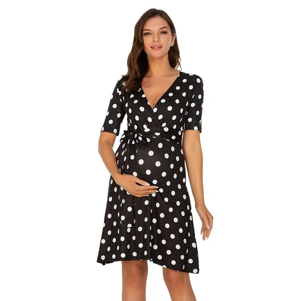 Robe portefeuille courte - Noir à pois/Gris à pois