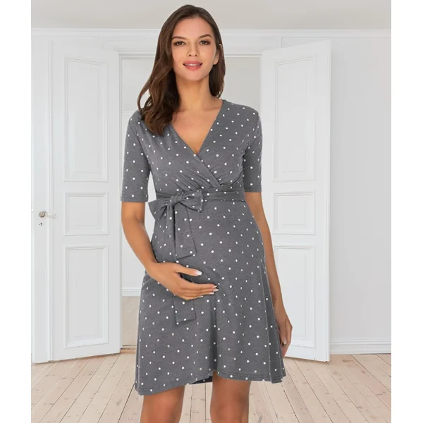 Robe portefeuille courte - Noir à pois/Gris à pois