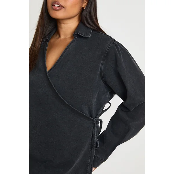 Robe Portefeuille en Denim Grande Taille