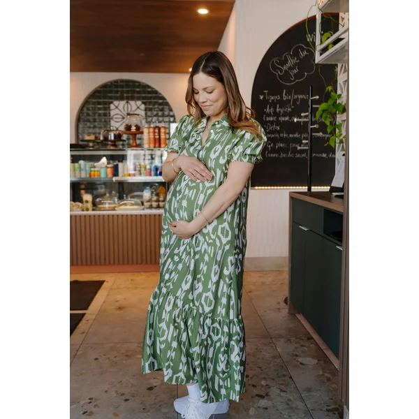Robe SABRINA - motif géométrique abstrait - vert printanier