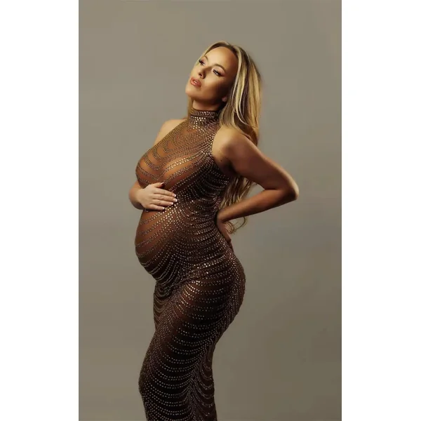 Robe Shooting Grossesse Col Roulé Brillante