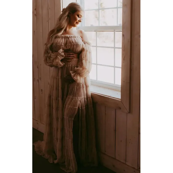 Robe Shooting Grossesse en Mousseline Plissée