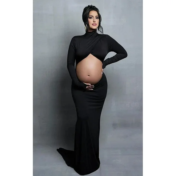 Robe Shooting Grossesse Noir Col Roulé