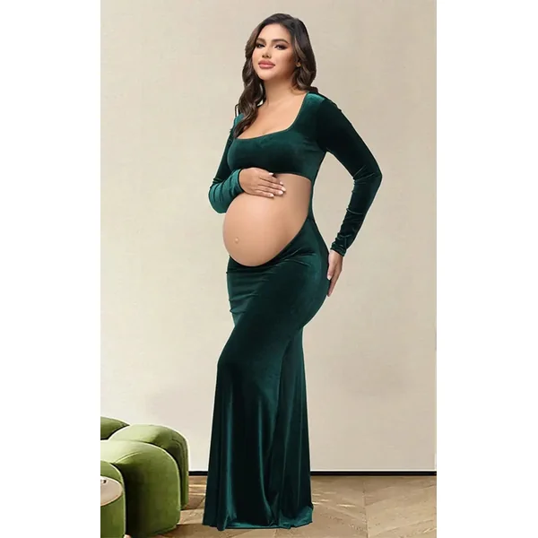 Robe Shooting Grossesse Verte en Velours