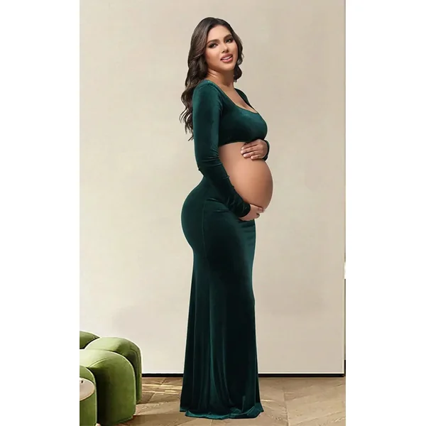 Robe Shooting Grossesse Verte en Velours