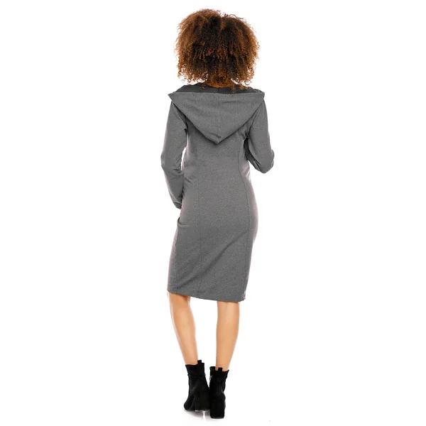 Robe sweat de grossesse et d'allaitement en coton - Gris/Noir - Reste T34