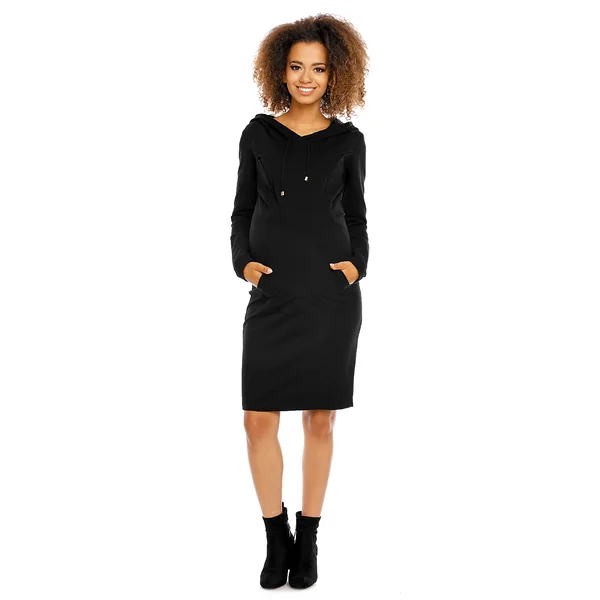 Robe sweat de grossesse et d'allaitement en coton - Gris/Noir - Reste T34