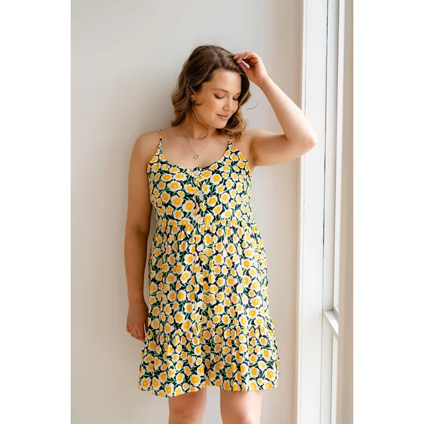 Robe VIRGINIA - à fleurs jaune & marine