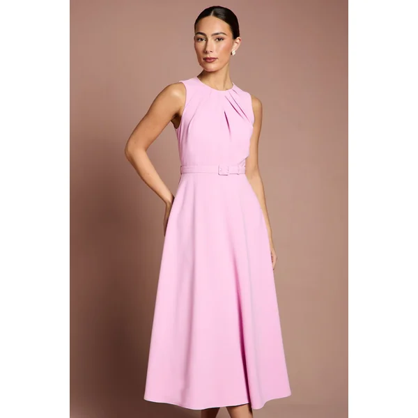 Robe à Ourlet Mouchoir avec Encolure Plissée et Ceinture