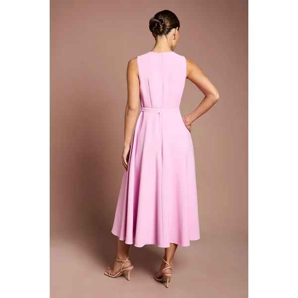 Robe à Ourlet Mouchoir avec Encolure Plissée et Ceinture