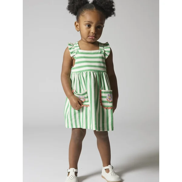 Robe écrue rayée à bretelles pour bébé fille - Soins Bébé Naturels & Produits Maman Après Naissance